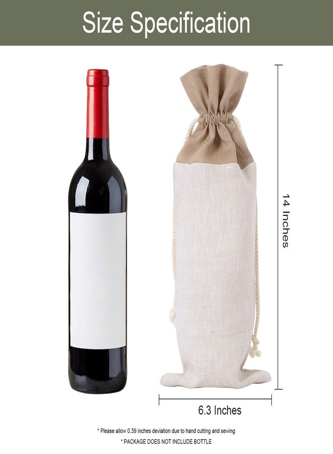 HSOFTIFY 4 Pcs 100% Linen Wine Bags with Drawstring 14” x 6.3” Wine Bottle Gift Wrapping for Party, Wedding, Christmas (Linen and Dark Khaki) - Image 2